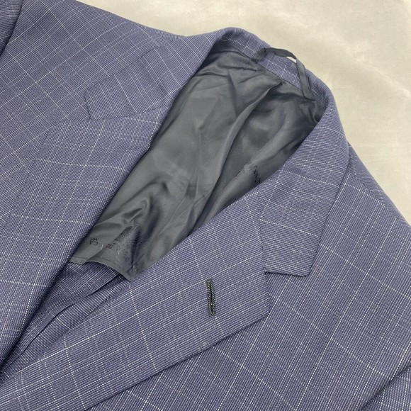 Oxxford Clothes Barcelona Summer Men's Navy Windowpane Pattern Blazer Jacket